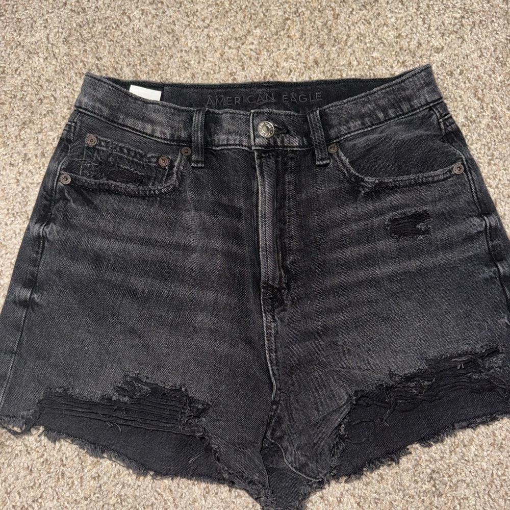 American Eagle Outfitters Black Distressed High-Rise Jean Shorts